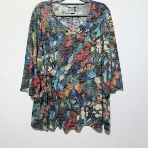 Catherines 3X 26/28W Floral Layered 3/4 Sleeve Tunic Top Boho Stretch Plus Size